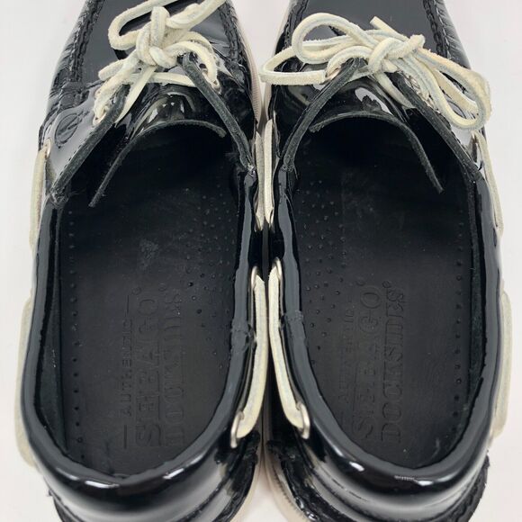 Sebago Docksides Boat Shoes Mens 9 More Like 8.5 Black Patent Leather Moccasin - Picture 7 of 9